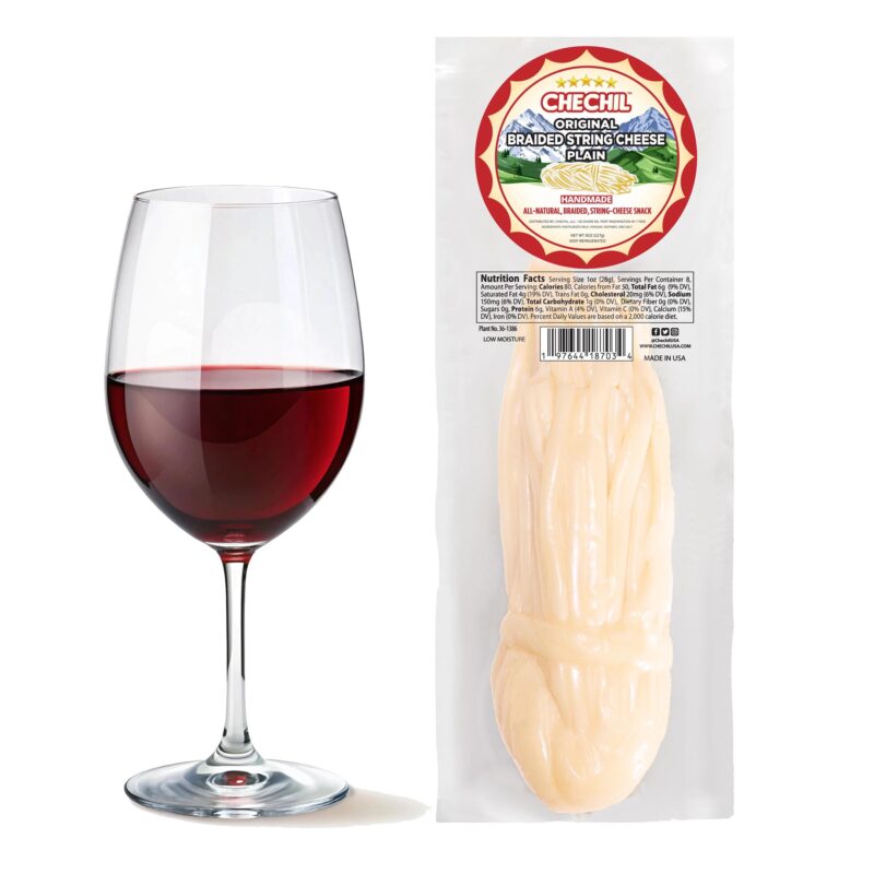Chechil Plain Braided String Cheese 4 Pack wine snack, the ultimate pairing with red or white wine and charcuterie